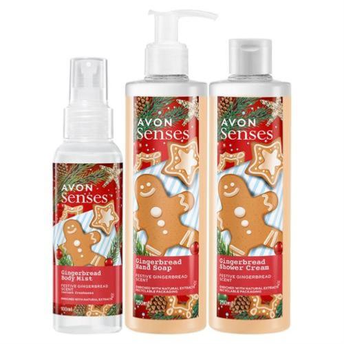 Lot GINGERBREAD Avon Senses : gel douche, spray, savon liquide