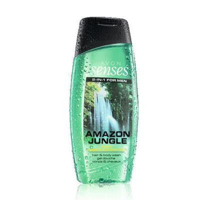 Gel douche 2 en 1 corps et cheveux Amazon Jungle Avon Senses - sauge et bois de santal