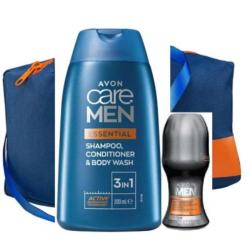 Lot Avon CARE MEN : gel douche, déo bille et trousse de toilette