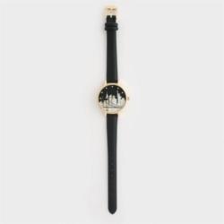 Montre femme Hudson décor New-York et bracelet noir Avon