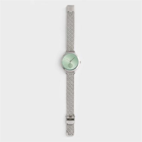 Montre femme élégante Eva sous-cadran vert et bracelet maille 