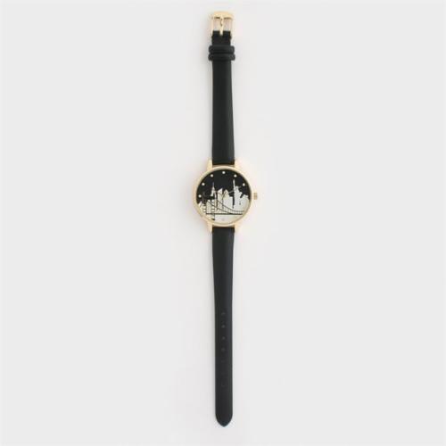 Montre femme Hudson décor New-York et bracelet noir Avon