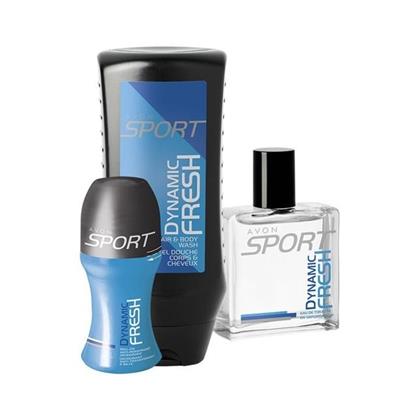 Lot  SPORT DYNAMIC FRESH Avon : eau de toilette, déo bille, gel douche