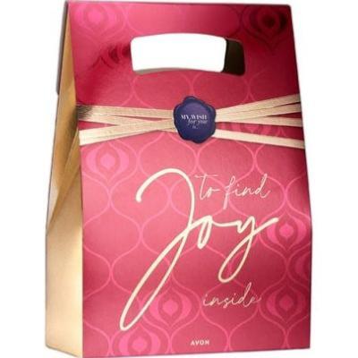 Boîte paquet sachet cadeau triangulaire JOY rouge et doré